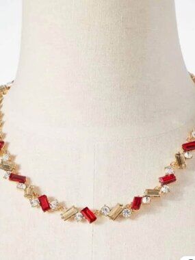 Nwt Talbots red procession statement crystal necklace AND maching earrings.
